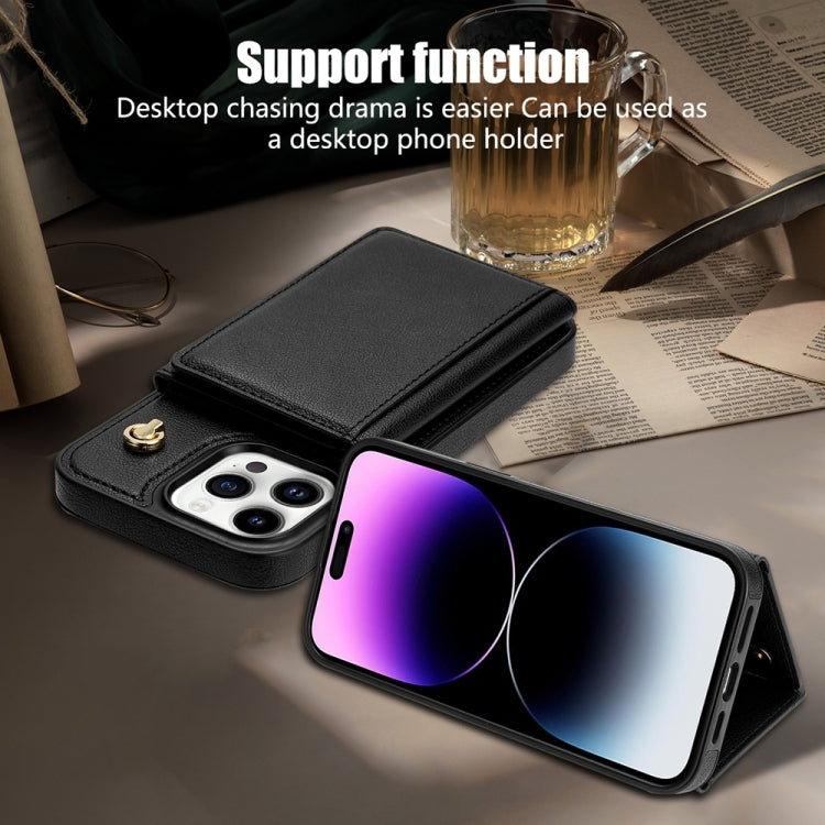 For iPhone 15 Pro Max Three Fold Card Bag Phone Case with Long Lanyard