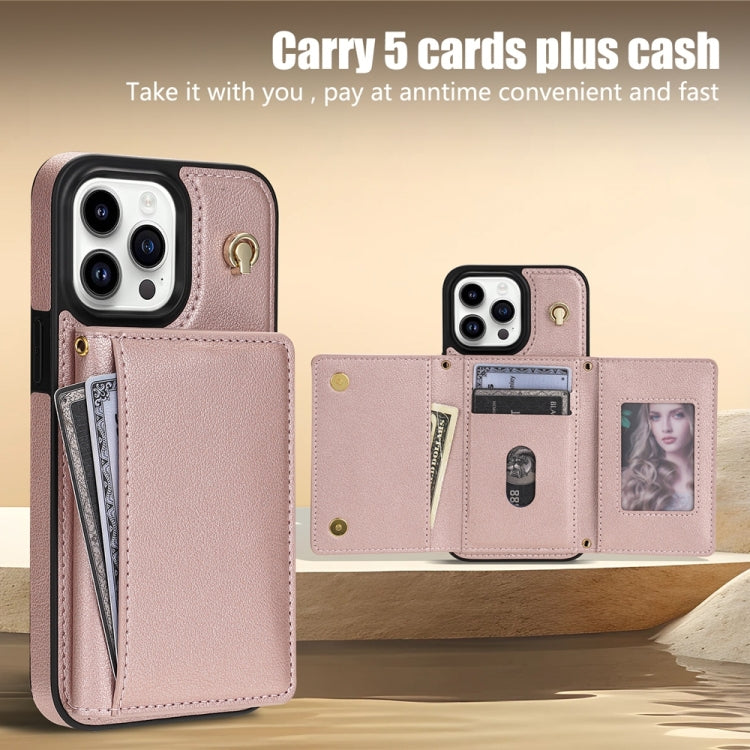 For iPhone 15 Pro Max Three Fold Card Bag Phone Case with Long Lanyard