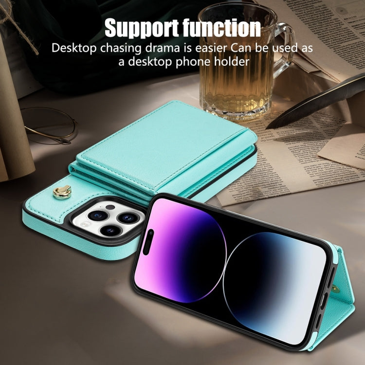 For iPhone 15 Pro Three Fold Card Bag Phone Case with Long Lanyard