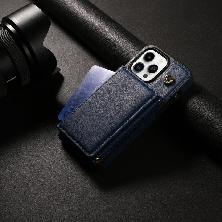 For iPhone 15 Pro Three Fold Card Bag Phone Case with Long Lanyard