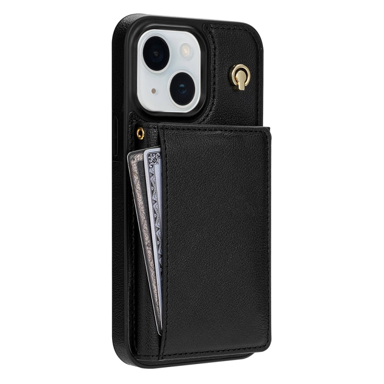 For iPhone 15 Plus Three Fold Card Bag Phone Case with Long Lanyard