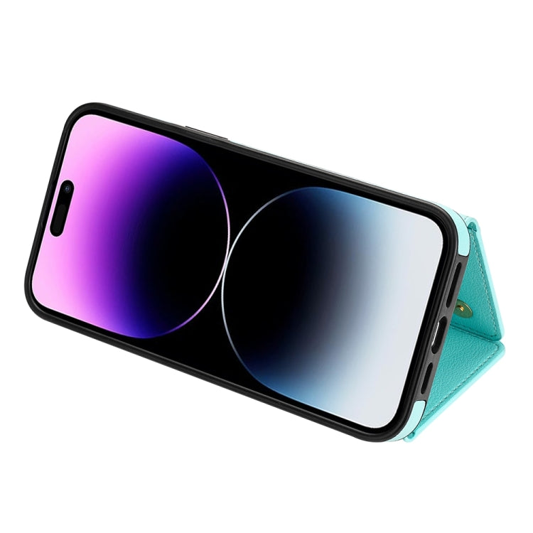 For iPhone 15 Three Fold Card Bag Phone Case with Long Lanyard
