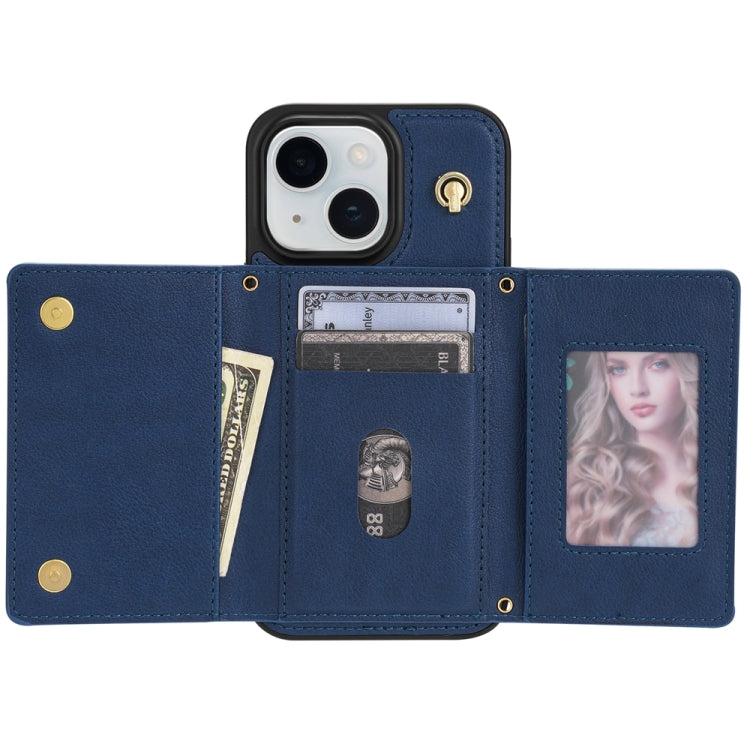 For iPhone 15 Three Fold Card Bag Phone Case with Long Lanyard