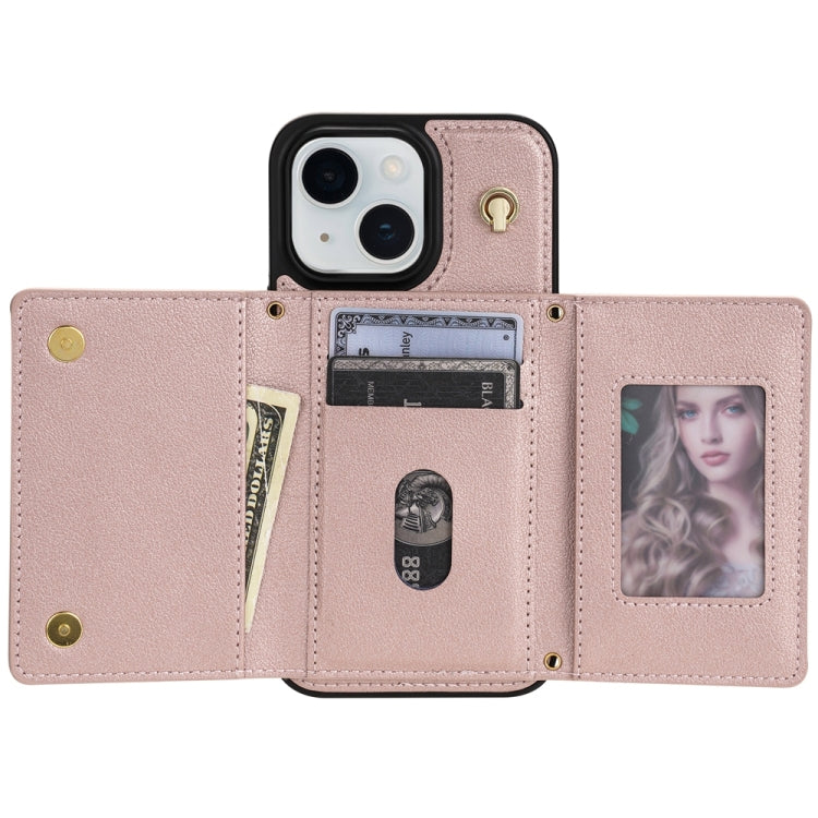 For iPhone 15 Three Fold Card Bag Phone Case with Long Lanyard