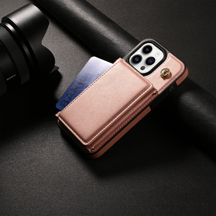 For iPhone 14 Pro Max Three Fold Card Bag Phone Case with Long Lanyard