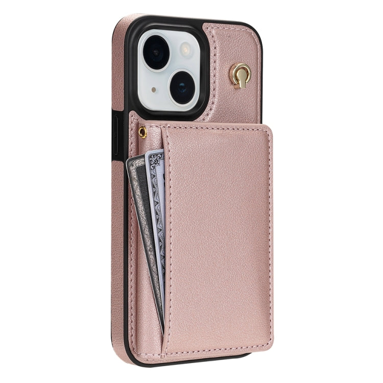 For iPhone 14 Plus Three Fold Card Bag Phone Case with Long Lanyard