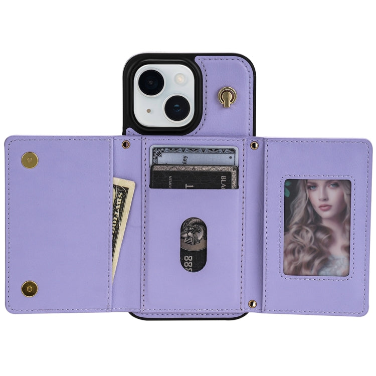 For iPhone 13 Three Fold Card Bag Phone Case with Long Lanyard