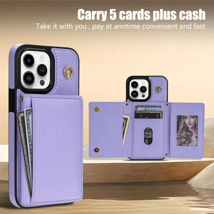 For iPhone 13 Pro Three Fold Card Bag Phone Case with Long Lanyard