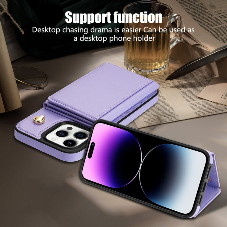 For iPhone 13 Pro Three Fold Card Bag Phone Case with Long Lanyard