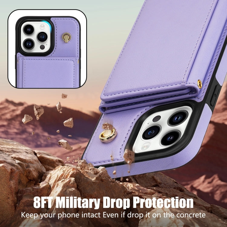 For iPhone 13 Pro Three Fold Card Bag Phone Case with Long Lanyard
