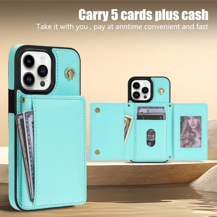 For iPhone 13 Pro Max Three Fold Card Bag Phone Case with Long Lanyard