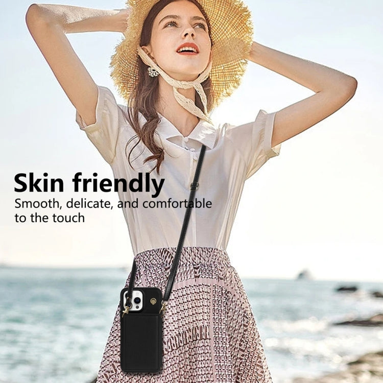 For iPhone 12 Pro Max Three Fold Card Bag Phone Case with Long Lanyard