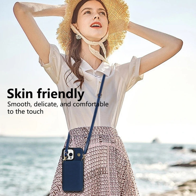 For iPhone 12 / 12 Pro Three Fold Card Bag Phone Case with Long Lanyard