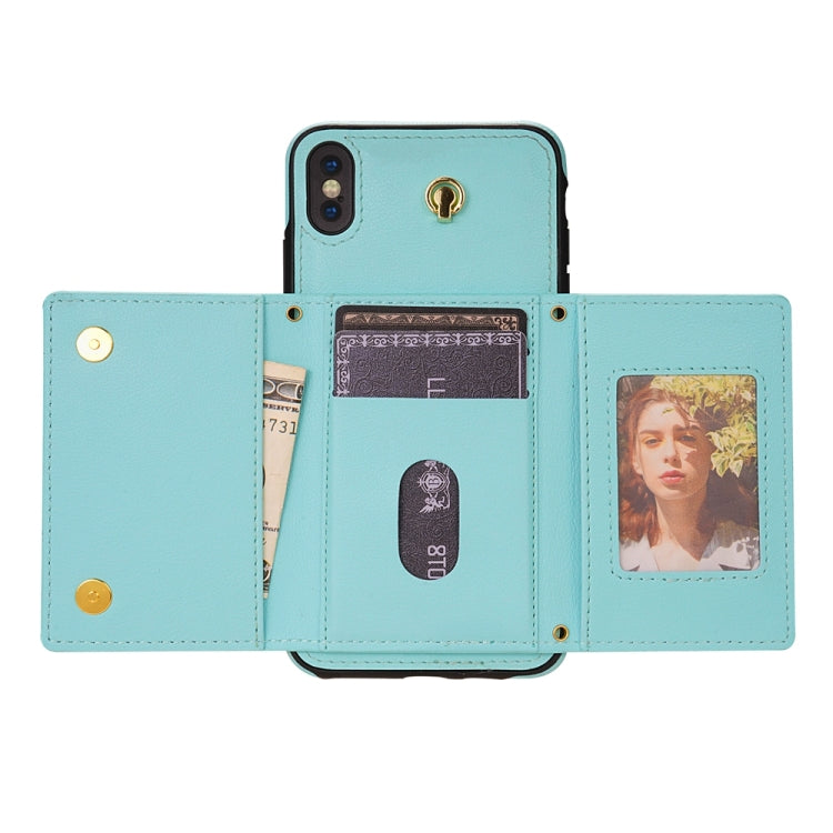 For iPhone XS Max Three Fold Card Bag Phone Case with Long Lanyard