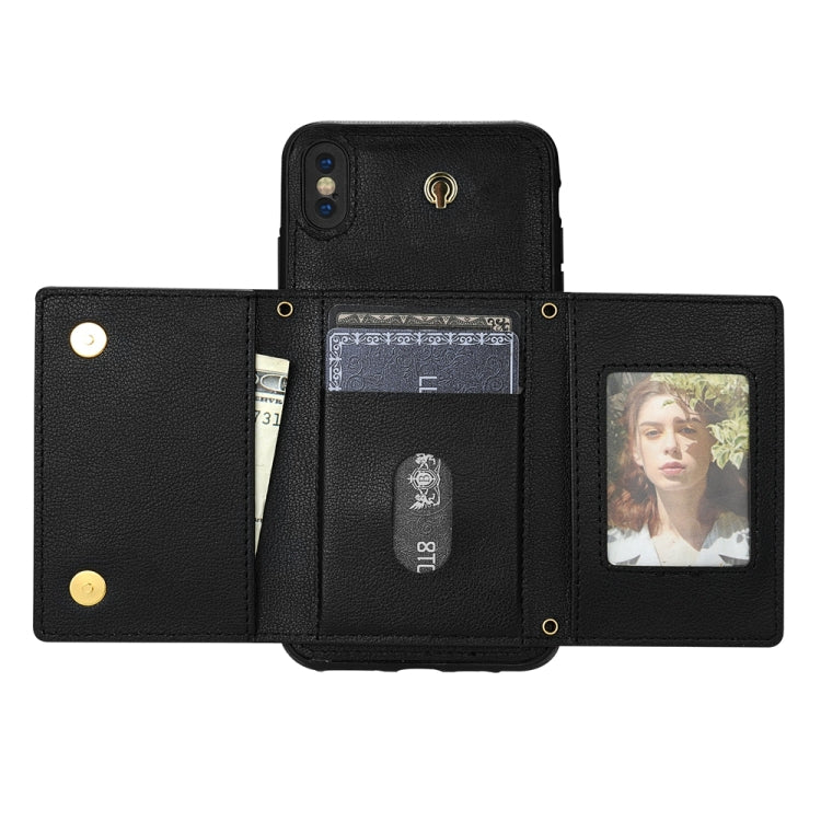 For iPhone XS Max Three Fold Card Bag Phone Case with Long Lanyard