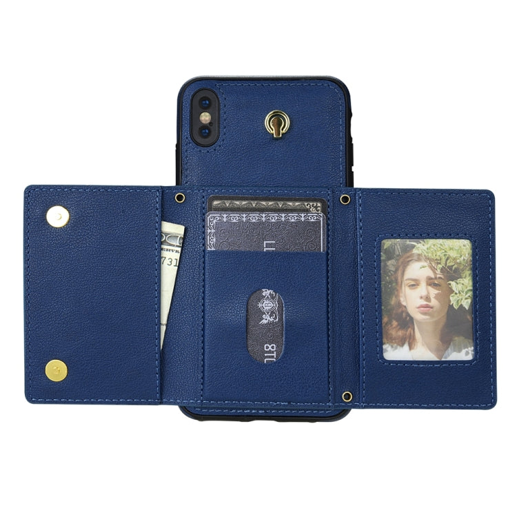 For iPhone XS Max Three Fold Card Bag Phone Case with Long Lanyard