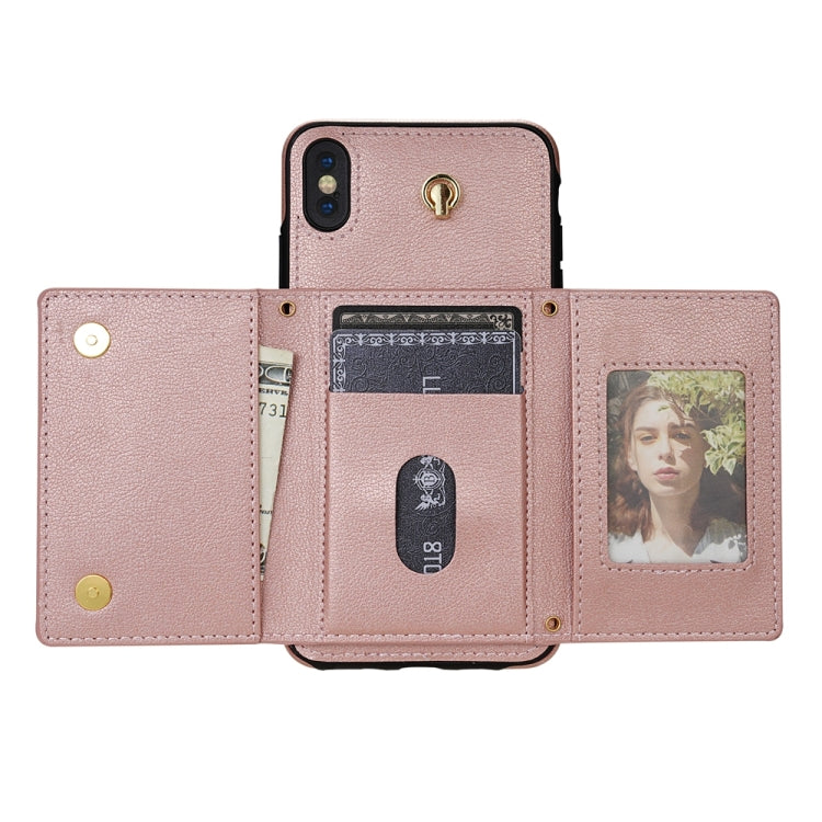 For iPhone XS Max Three Fold Card Bag Phone Case with Long Lanyard