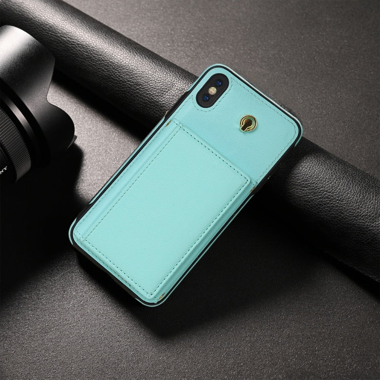 For iPhone XR Three Fold Card Bag Phone Case with Long Lanyard