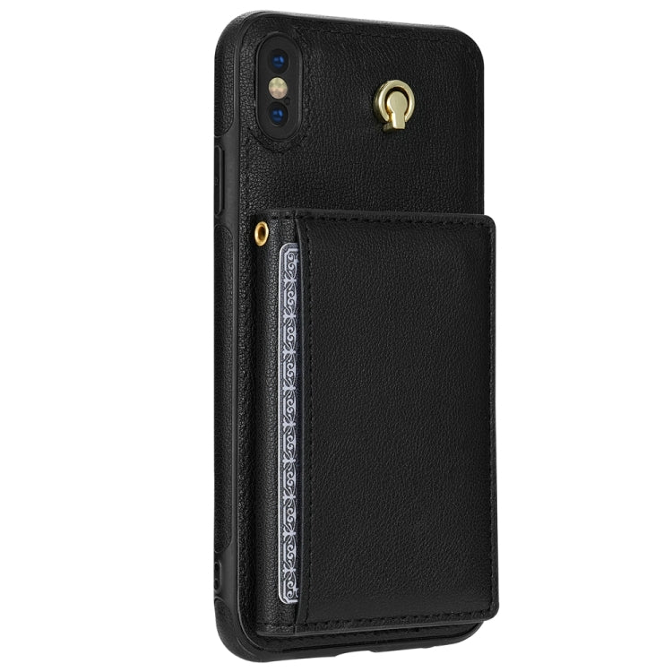 For iPhone XR Three Fold Card Bag Phone Case with Long Lanyard
