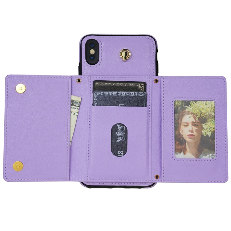 For iPhone XR Three Fold Card Bag Phone Case with Long Lanyard