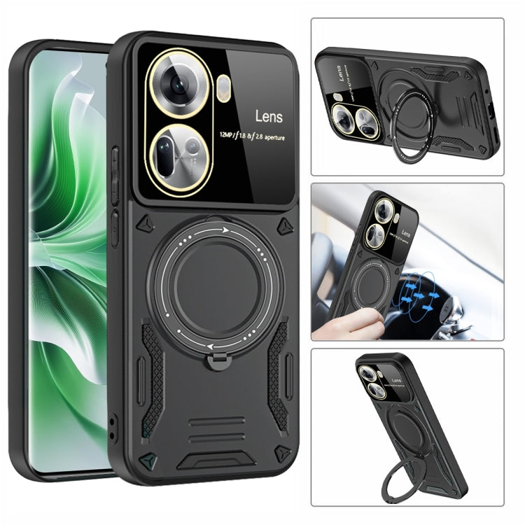 For OPPO Reno11 5G Global Large Window MagSafe Holder Phone Case