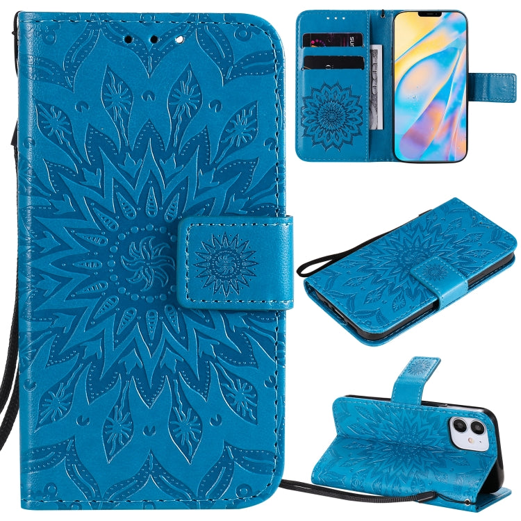 For iPhone 12 mini Pressed Printing Sunflower Pattern Horizontal Flip PU Leather Case Holder & Card Slots & Wallet & Lanyard