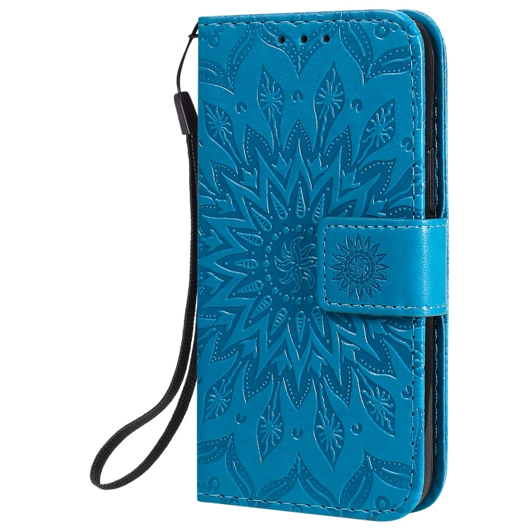 For iPhone 12 mini Pressed Printing Sunflower Pattern Horizontal Flip PU Leather Case Holder & Card Slots & Wallet & Lanyard