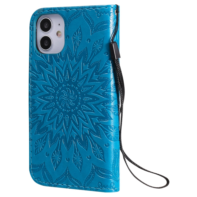 For iPhone 12 mini Pressed Printing Sunflower Pattern Horizontal Flip PU Leather Case Holder & Card Slots & Wallet & Lanyard
