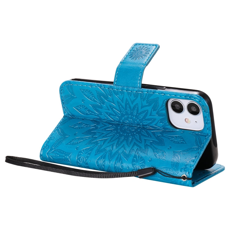 For iPhone 12 mini Pressed Printing Sunflower Pattern Horizontal Flip PU Leather Case Holder & Card Slots & Wallet & Lanyard