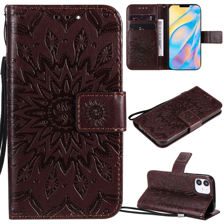For iPhone 12 mini Pressed Printing Sunflower Pattern Horizontal Flip PU Leather Case Holder & Card Slots & Wallet & Lanyard