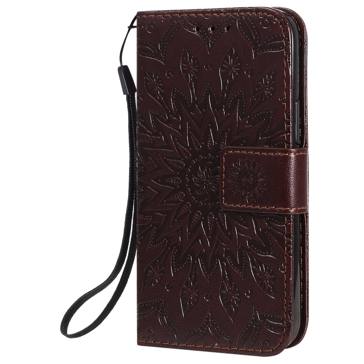 For iPhone 12 mini Pressed Printing Sunflower Pattern Horizontal Flip PU Leather Case Holder & Card Slots & Wallet & Lanyard