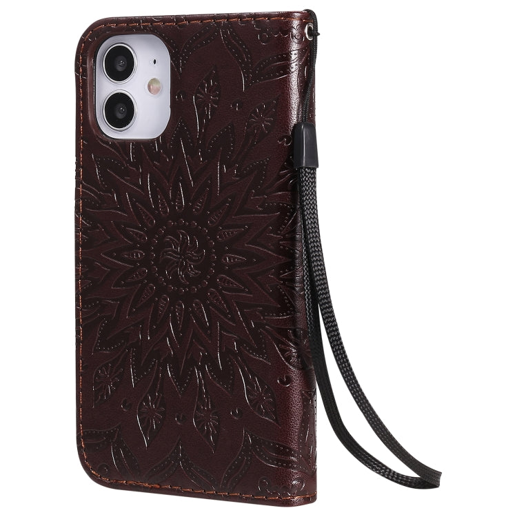 For iPhone 12 mini Pressed Printing Sunflower Pattern Horizontal Flip PU Leather Case Holder & Card Slots & Wallet & Lanyard