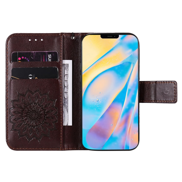 For iPhone 12 mini Pressed Printing Sunflower Pattern Horizontal Flip PU Leather Case Holder & Card Slots & Wallet & Lanyard