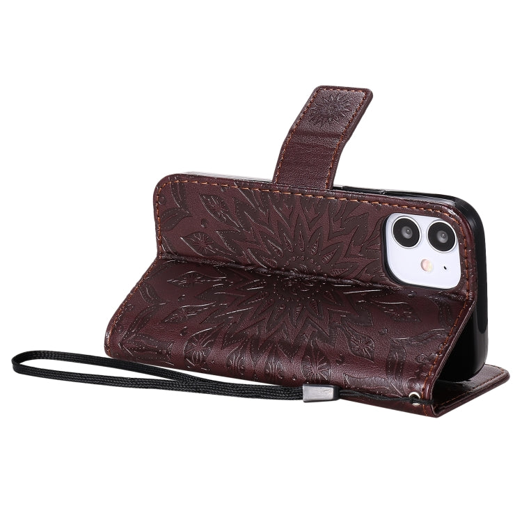 For iPhone 12 mini Pressed Printing Sunflower Pattern Horizontal Flip PU Leather Case Holder & Card Slots & Wallet & Lanyard