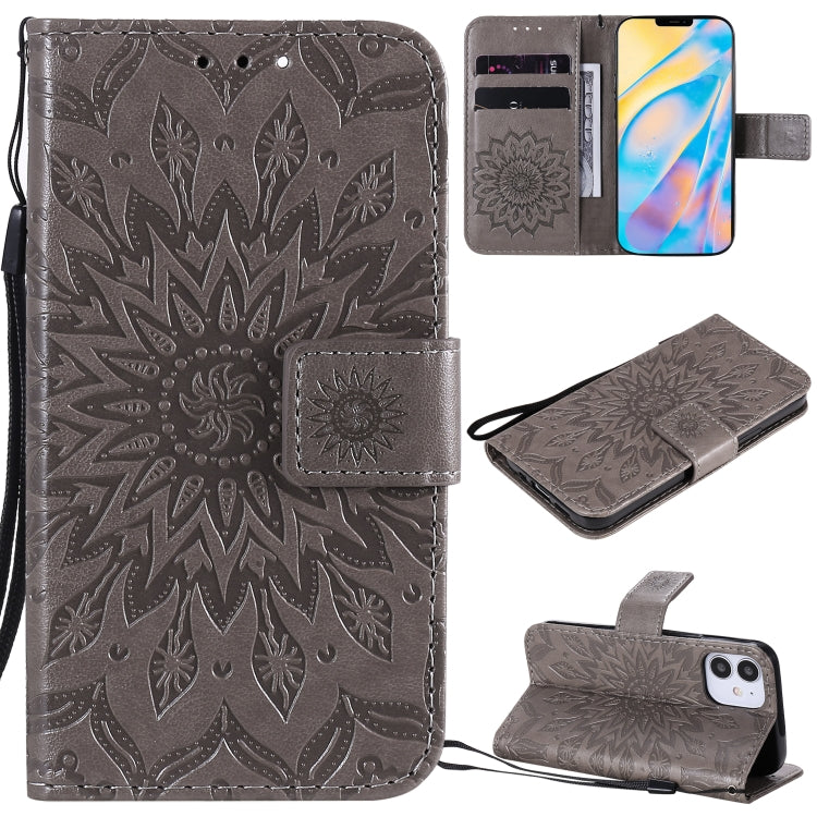 For iPhone 12 mini Pressed Printing Sunflower Pattern Horizontal Flip PU Leather Case Holder & Card Slots & Wallet & Lanyard