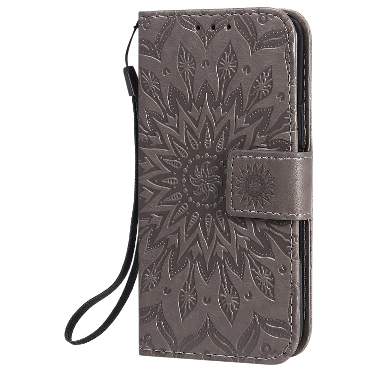 For iPhone 12 mini Pressed Printing Sunflower Pattern Horizontal Flip PU Leather Case Holder & Card Slots & Wallet & Lanyard