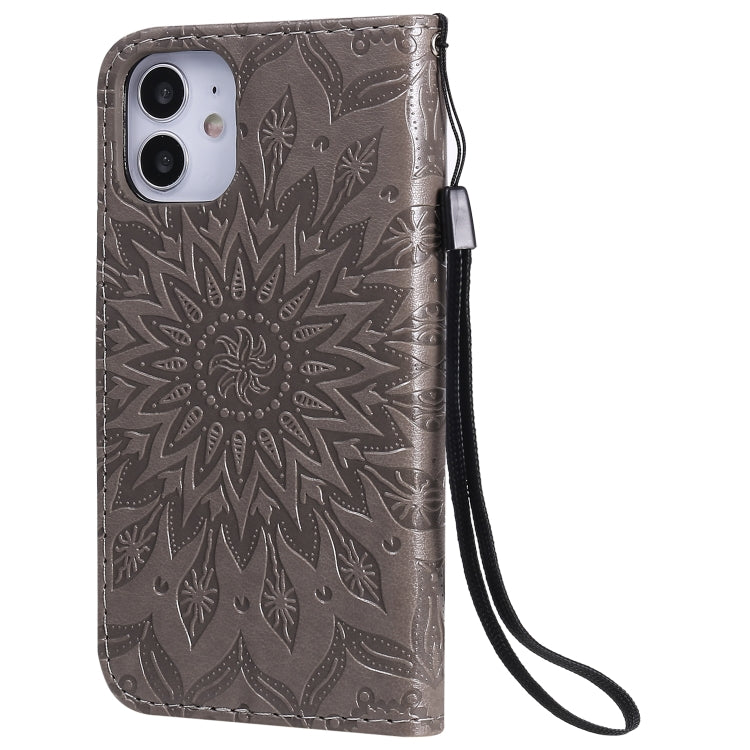 For iPhone 12 mini Pressed Printing Sunflower Pattern Horizontal Flip PU Leather Case Holder & Card Slots & Wallet & Lanyard