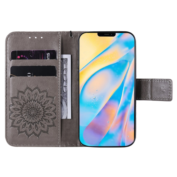 For iPhone 12 mini Pressed Printing Sunflower Pattern Horizontal Flip PU Leather Case Holder & Card Slots & Wallet & Lanyard