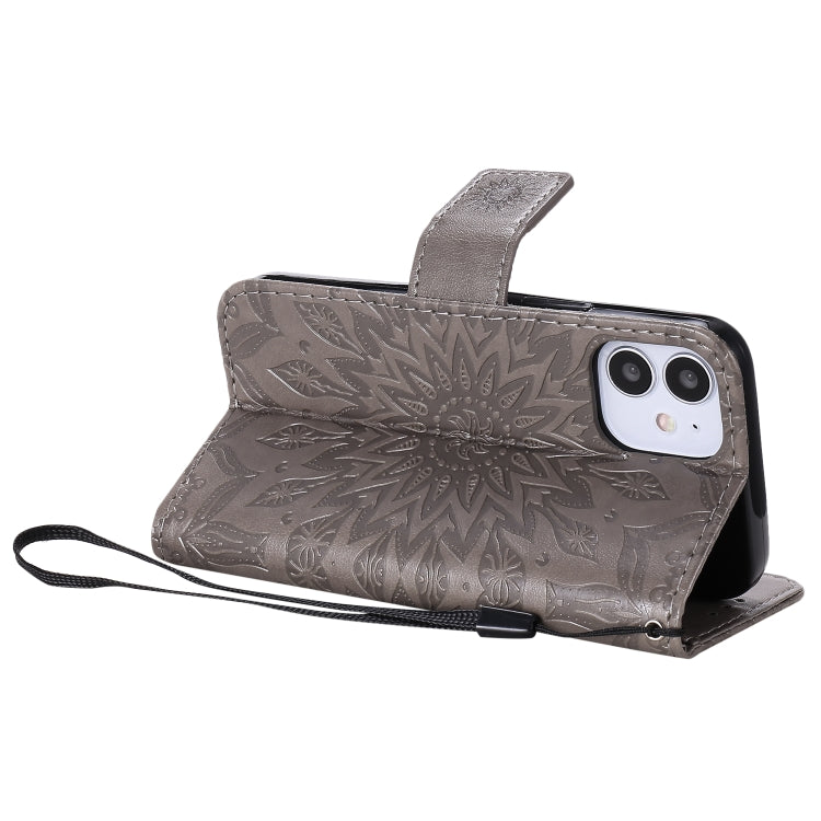 For iPhone 12 mini Pressed Printing Sunflower Pattern Horizontal Flip PU Leather Case Holder & Card Slots & Wallet & Lanyard