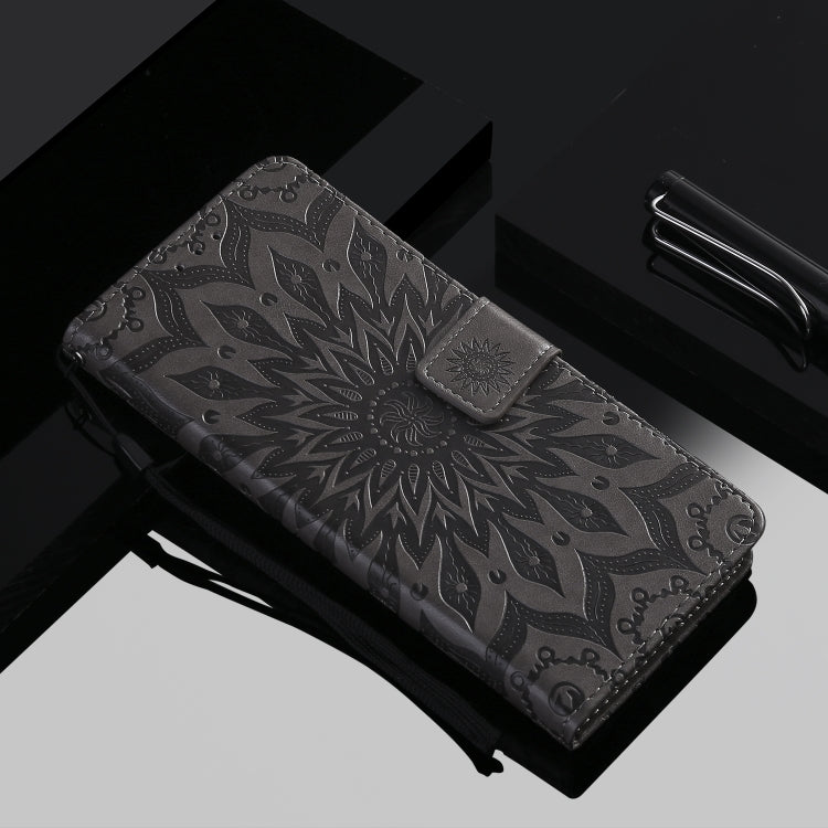 For iPhone 12 mini Pressed Printing Sunflower Pattern Horizontal Flip PU Leather Case Holder & Card Slots & Wallet & Lanyard
