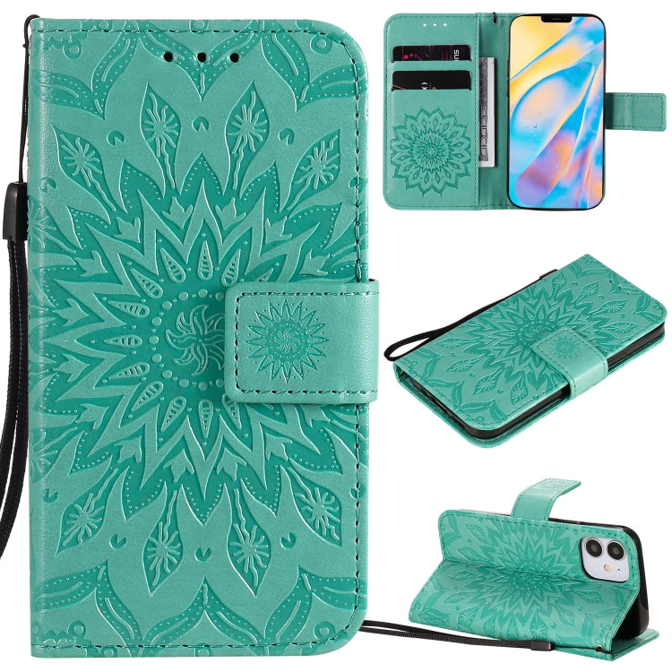 For iPhone 12 mini Pressed Printing Sunflower Pattern Horizontal Flip PU Leather Case Holder & Card Slots & Wallet & Lanyard