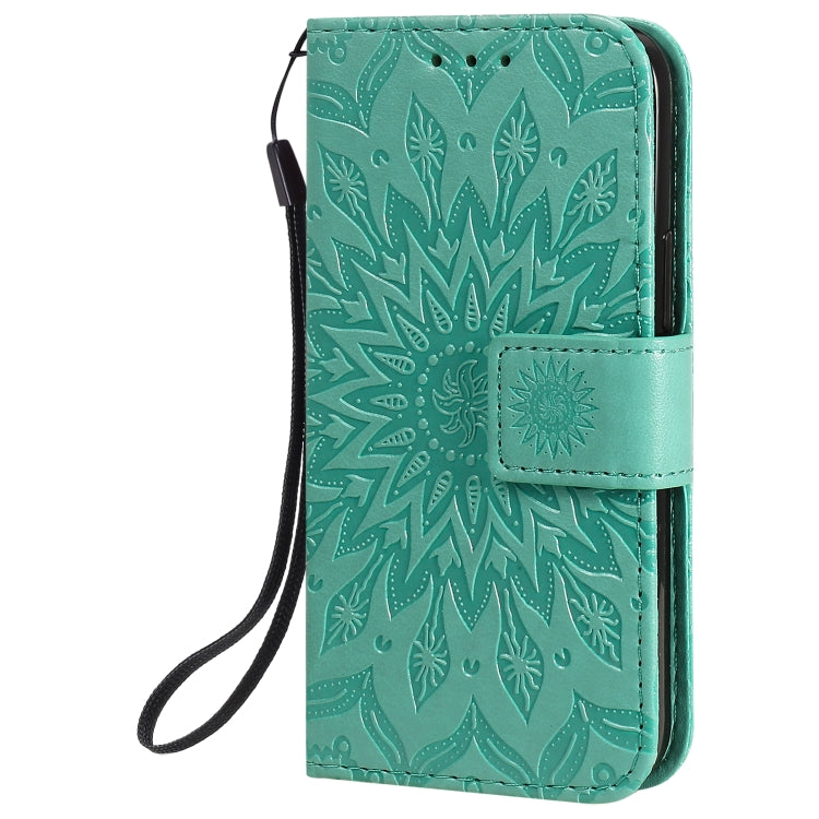 For iPhone 12 mini Pressed Printing Sunflower Pattern Horizontal Flip PU Leather Case Holder & Card Slots & Wallet & Lanyard