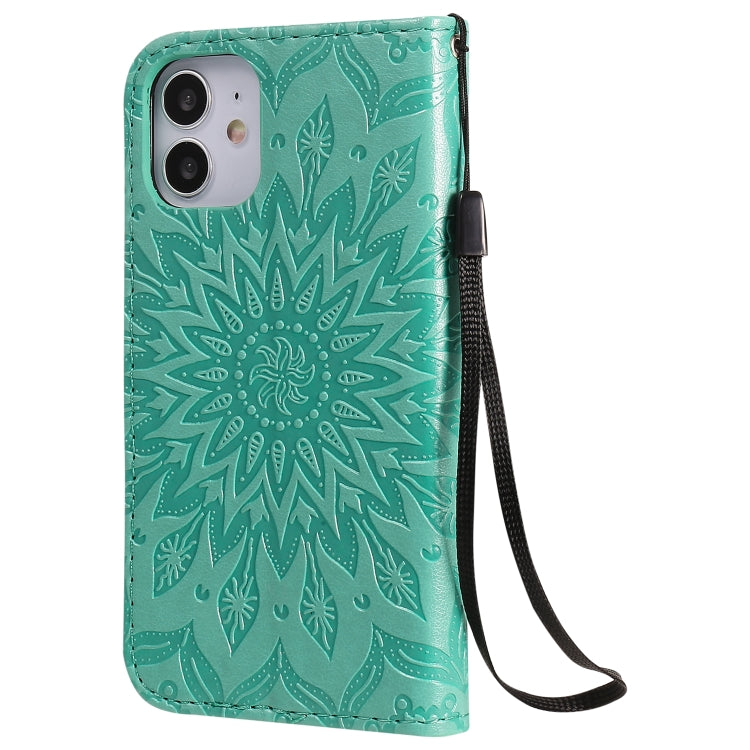 For iPhone 12 mini Pressed Printing Sunflower Pattern Horizontal Flip PU Leather Case Holder & Card Slots & Wallet & Lanyard
