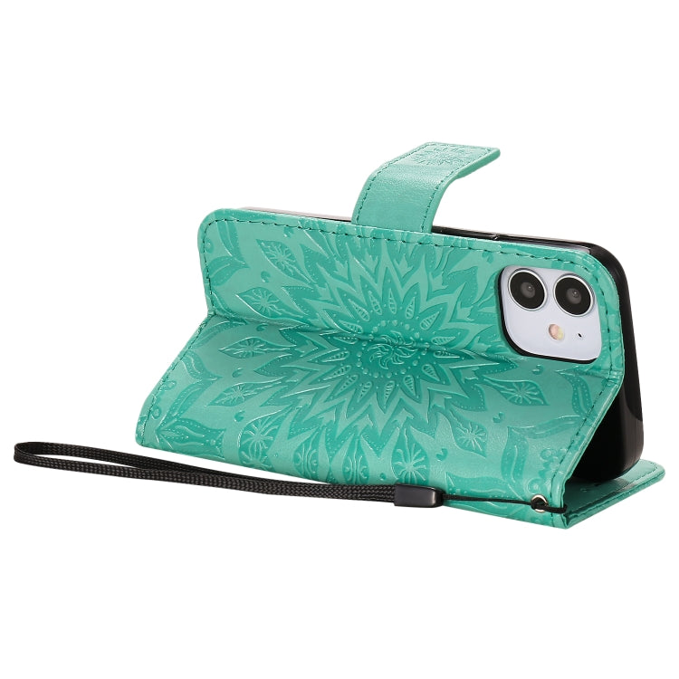For iPhone 12 mini Pressed Printing Sunflower Pattern Horizontal Flip PU Leather Case Holder & Card Slots & Wallet & Lanyard