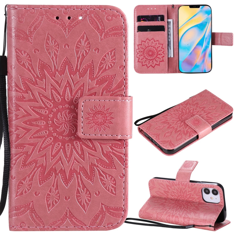 For iPhone 12 mini Pressed Printing Sunflower Pattern Horizontal Flip PU Leather Case Holder & Card Slots & Wallet & Lanyard
