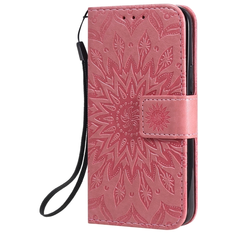 For iPhone 12 mini Pressed Printing Sunflower Pattern Horizontal Flip PU Leather Case Holder & Card Slots & Wallet & Lanyard