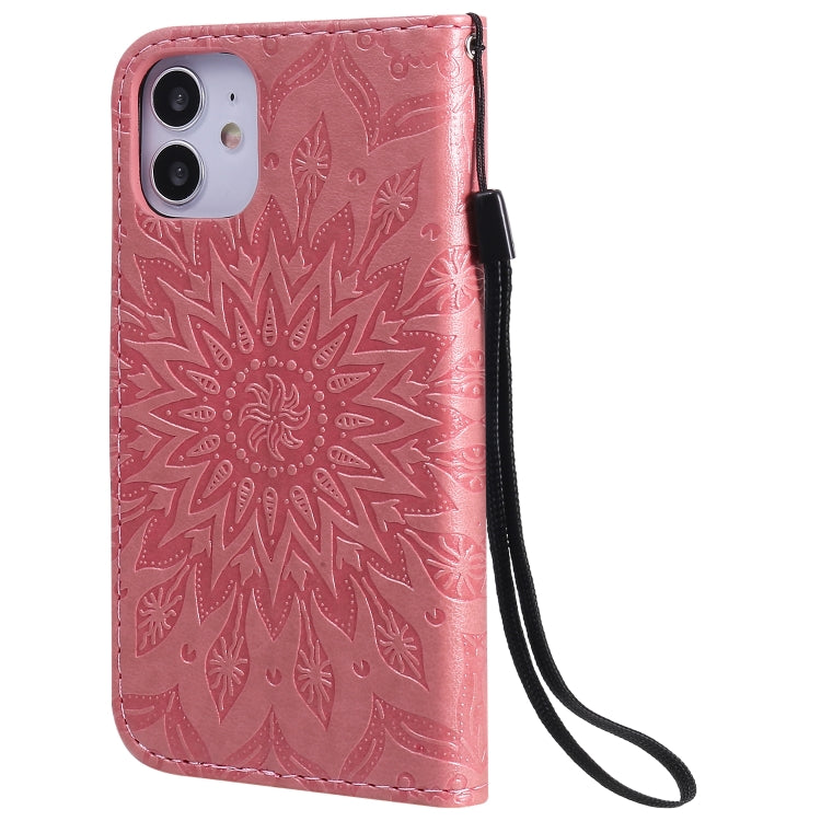 For iPhone 12 mini Pressed Printing Sunflower Pattern Horizontal Flip PU Leather Case Holder & Card Slots & Wallet & Lanyard