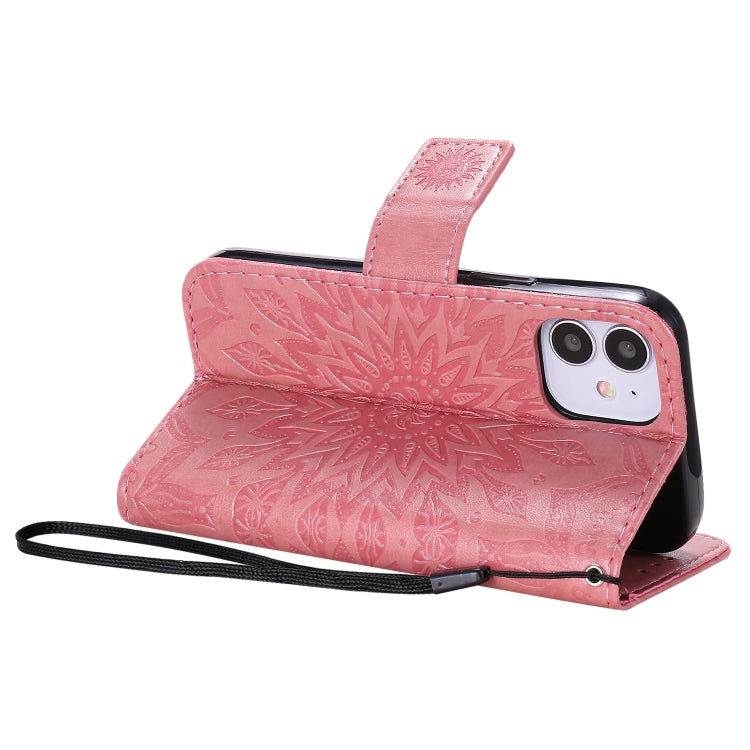 For iPhone 12 mini Pressed Printing Sunflower Pattern Horizontal Flip PU Leather Case Holder & Card Slots & Wallet & Lanyard