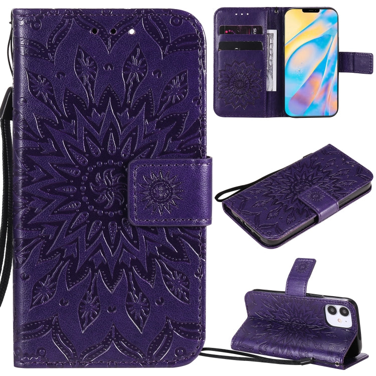 For iPhone 12 mini Pressed Printing Sunflower Pattern Horizontal Flip PU Leather Case Holder & Card Slots & Wallet & Lanyard