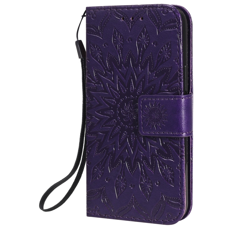 For iPhone 12 mini Pressed Printing Sunflower Pattern Horizontal Flip PU Leather Case Holder & Card Slots & Wallet & Lanyard